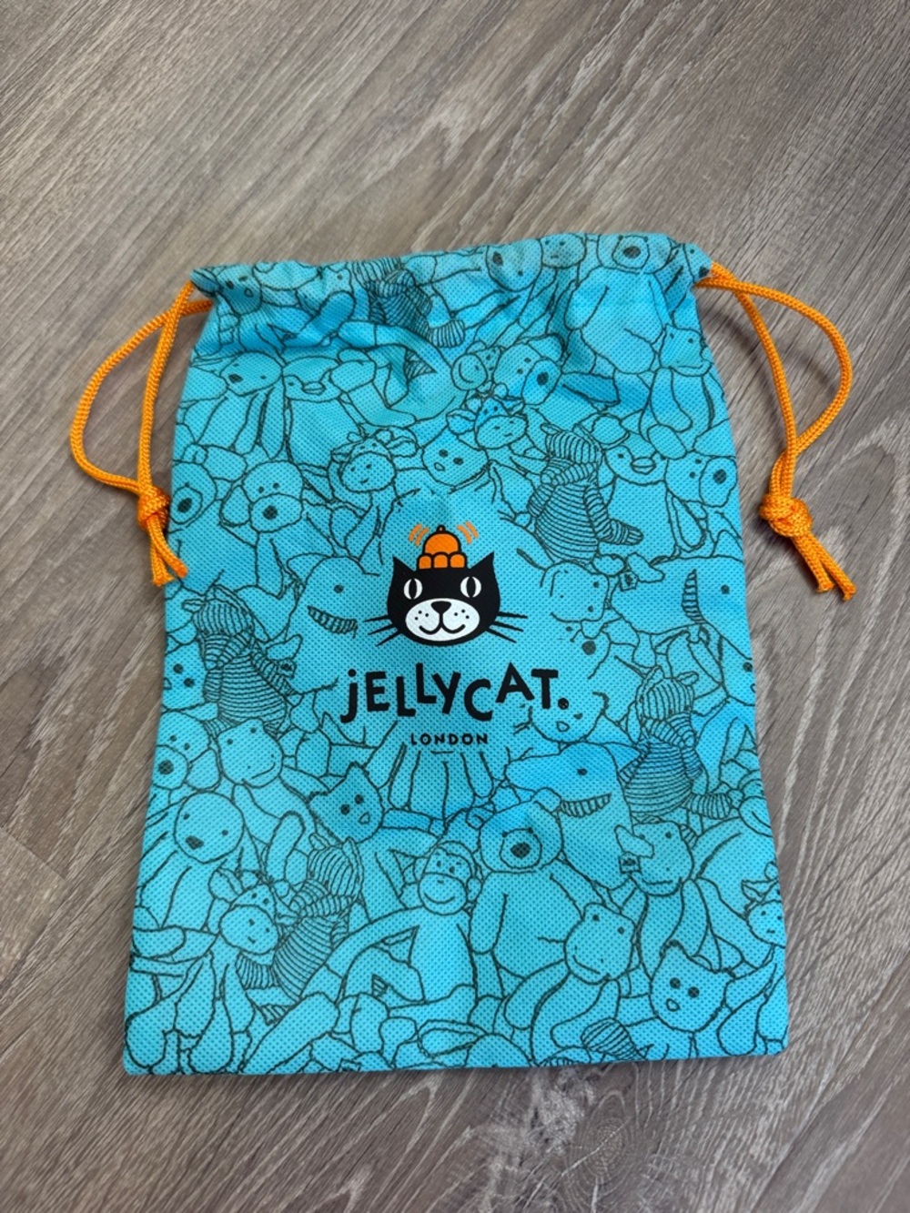 Jellycat Teal Character-Print Drawstring Pouch with Orange Cords